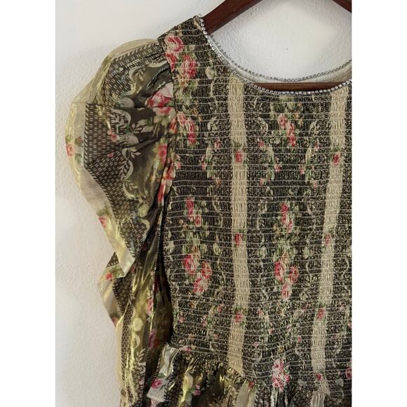 LoveShackFancy NWT Greenwich Midnight Ruby Gold Metallic Smocked Mini Dress XS - Picture 10 of 17